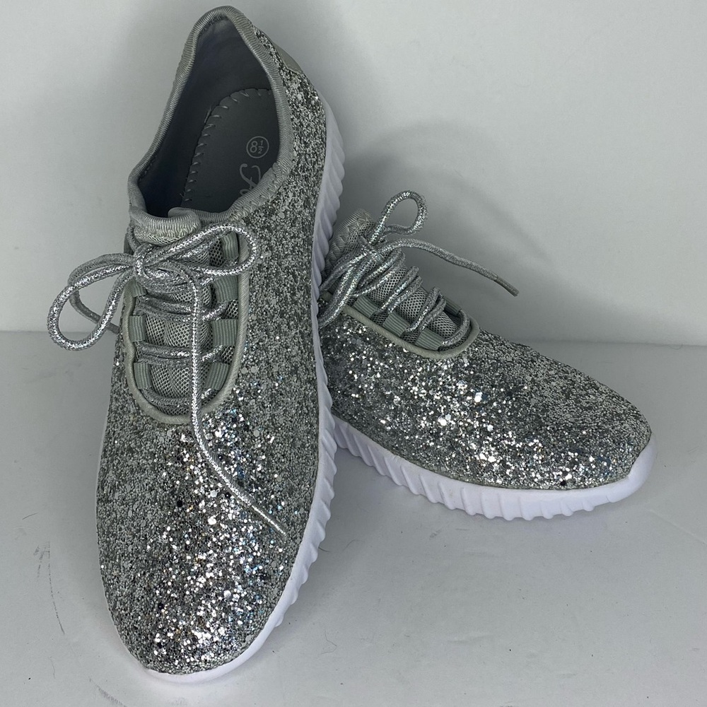 NEW Silver Bling Glitter Sparkle Sneakers Tennis Shoes SZ 8.5